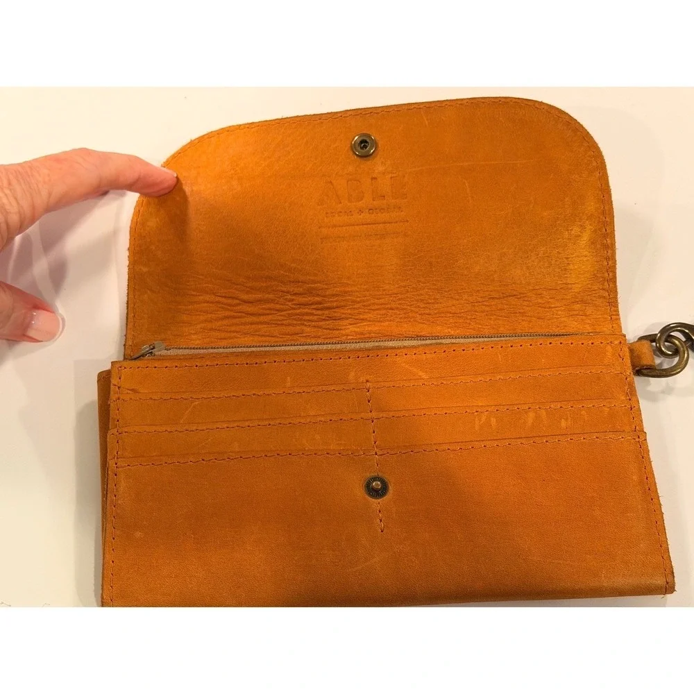 ABLE Cognac Leather Wristlet Wallet Snap Closure‎ Clutch Brown